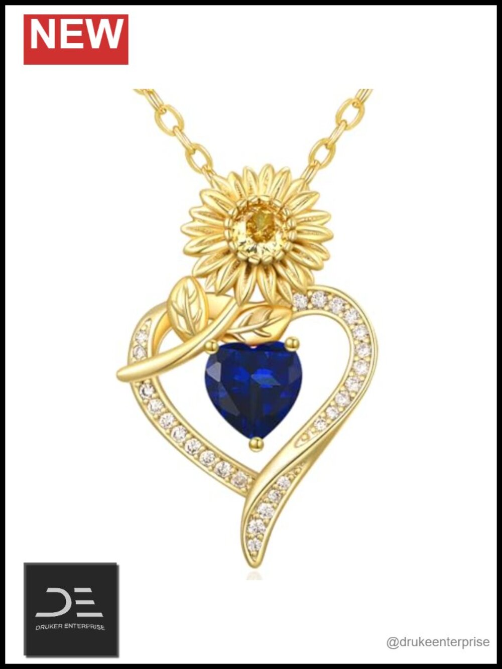 18k Gold Plated Sunflower Pendant Necklace for Women Garnet Cubic Zirconia